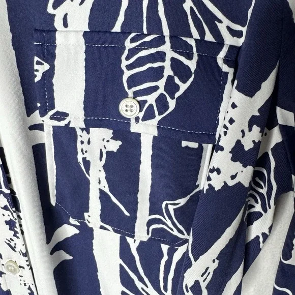 J McLaughlin Navy Floral Shirt Dress Sz M / L Belted Catalina Career Office READ - Picture 3 of 12